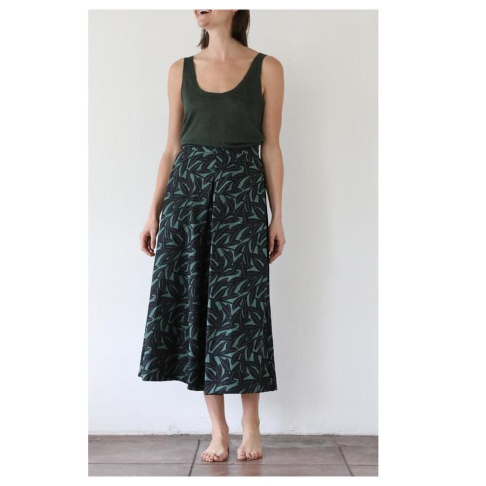 WHIT Silk Linen Blend Sun Pants in Sage Print